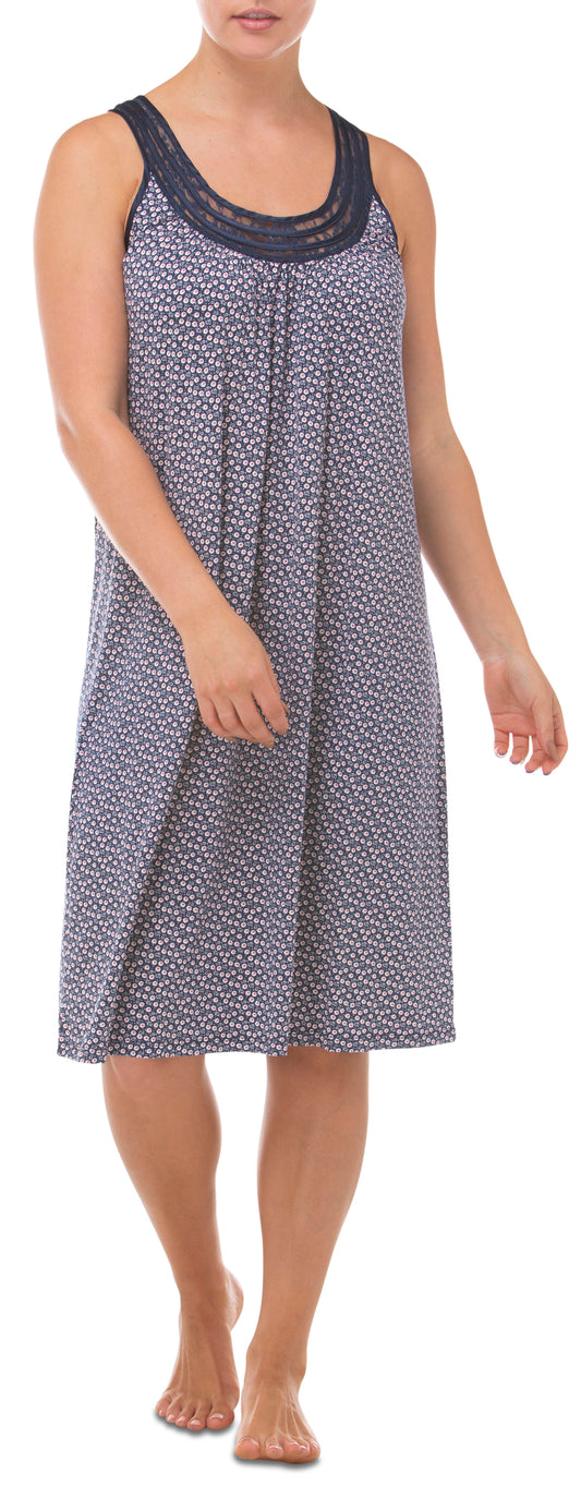 SLEEVELESS DITSY CHEMISE NAVY - Y432