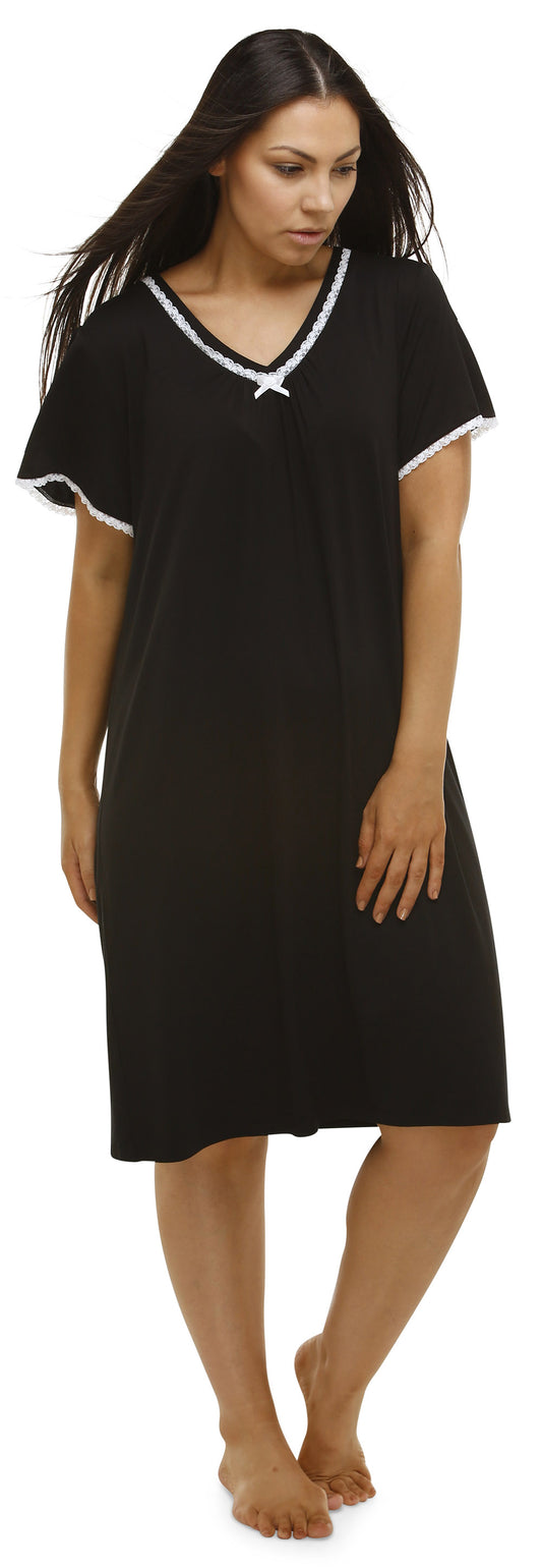 LACE VEE NECK NIGHTIE BLACK - Y692