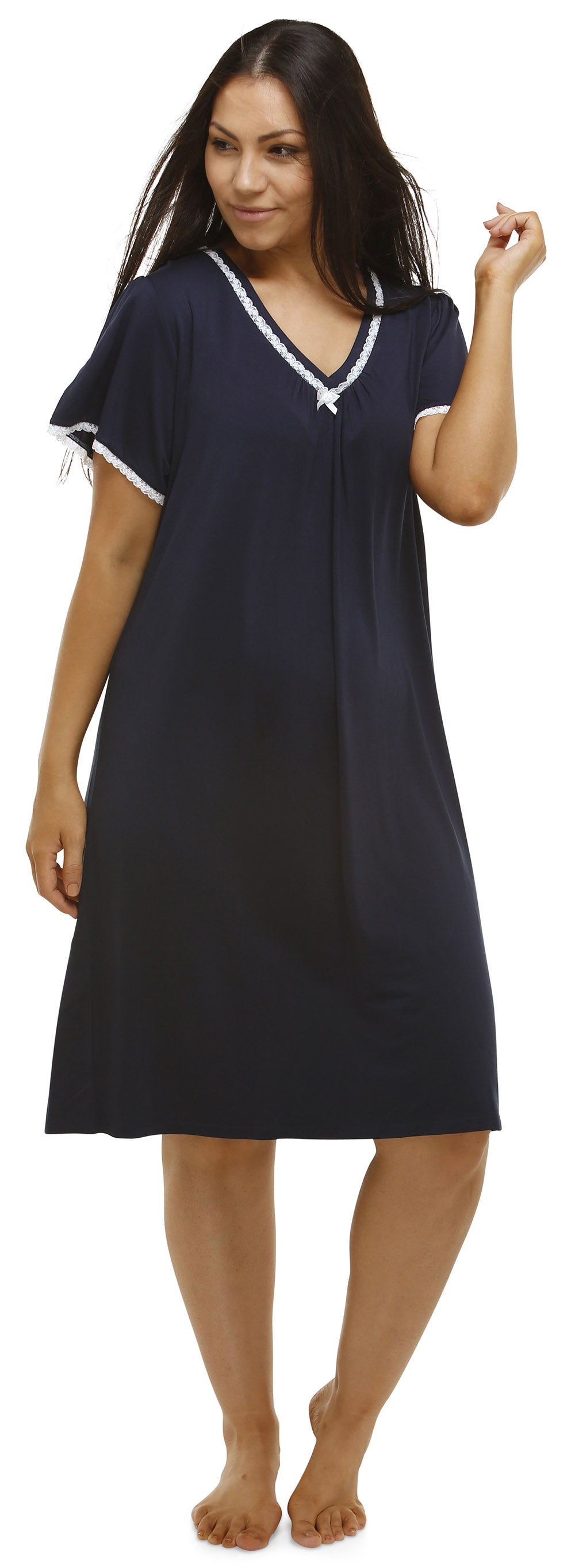 YUU LACE VEE NECK NIGHTIE NAVY - Y692