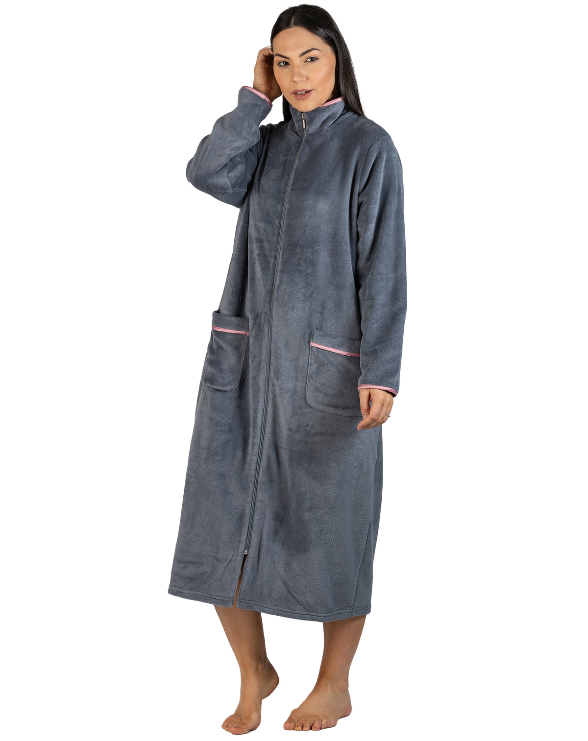 Samite House Robe SATIN ZIP ROBE SLATE - Y801 – The Sleep Club