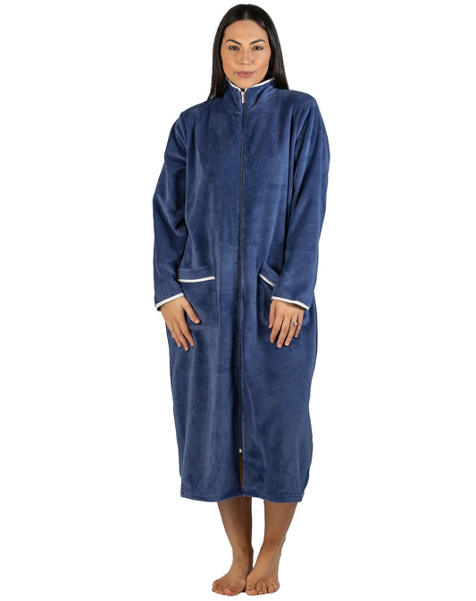 SATIN ZIP ROBE STEEL BLUE - Y801