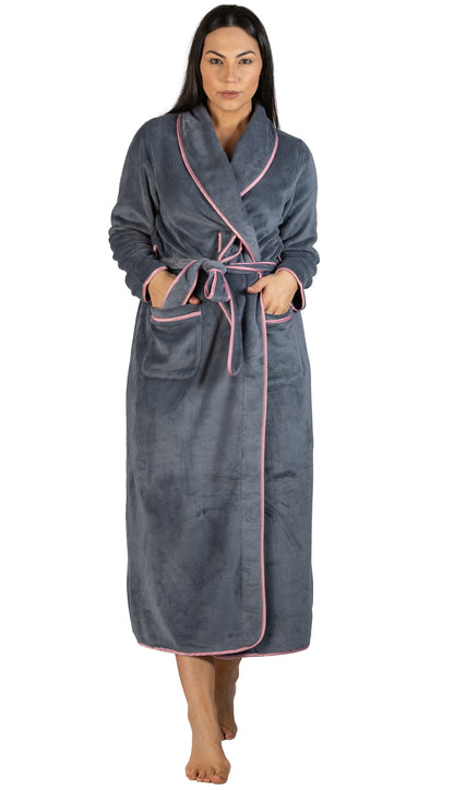 SATIN TRIM ROBE SLATE - Y806