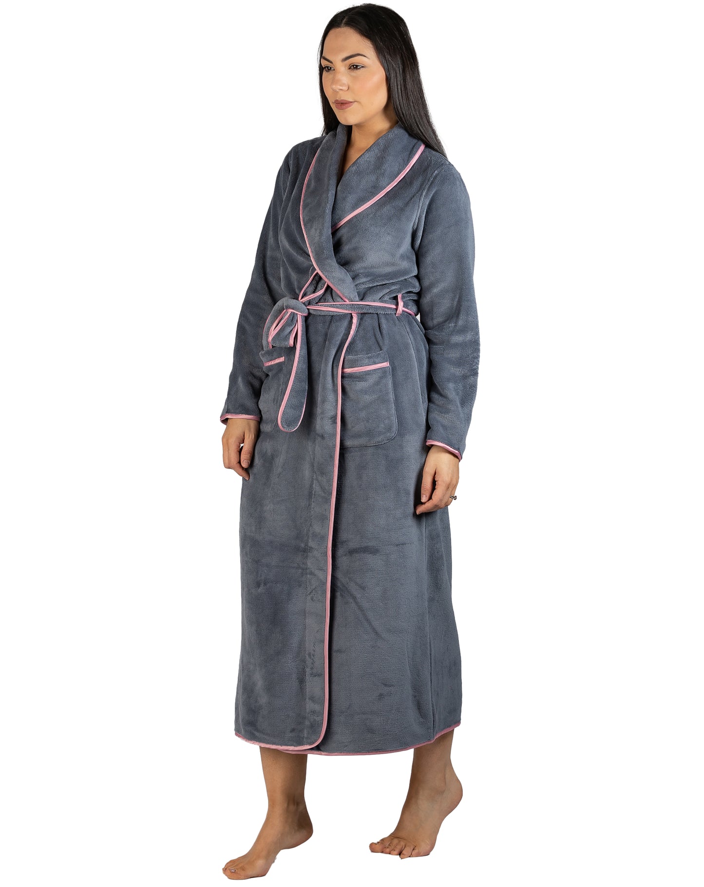 SATIN TRIM ROBE SLATE - Y806