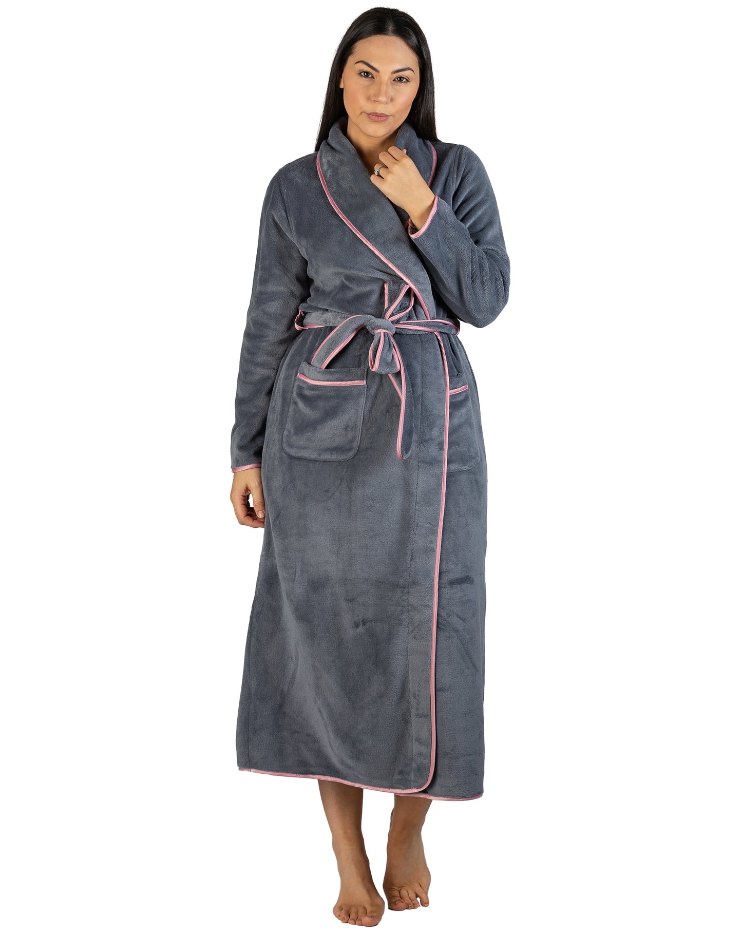 SATIN TRIM ROBE SLATE - Y806